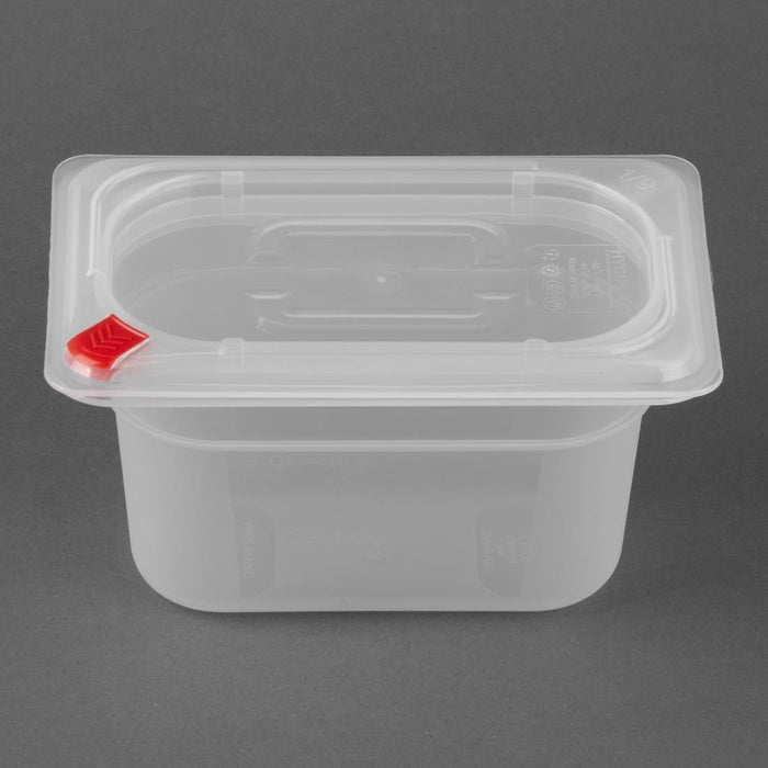 Hygiplas Click PP GN Container 1/9 with Lid & 7 Colour Clips 100mm 0.85Ltr (4 Pack) Hygiplas