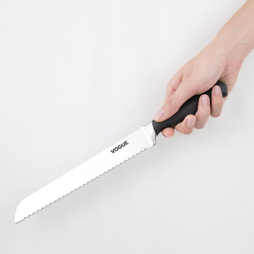 Vogue Soft Grip Bread Knife Black 20cm Vogue