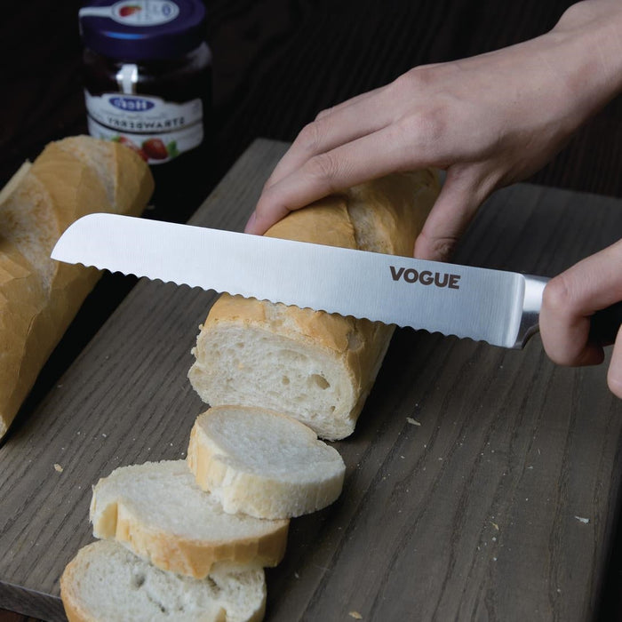 Vogue Soft Grip Bread Knife Black 20cm Vogue