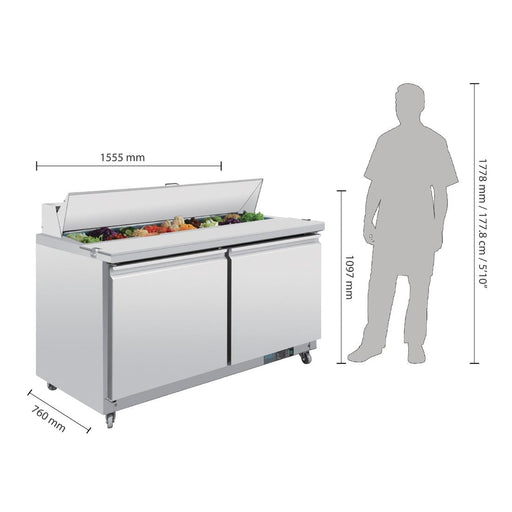 Polar U-Series Double Door Prep Counter Fridge 527Ltr Polar
