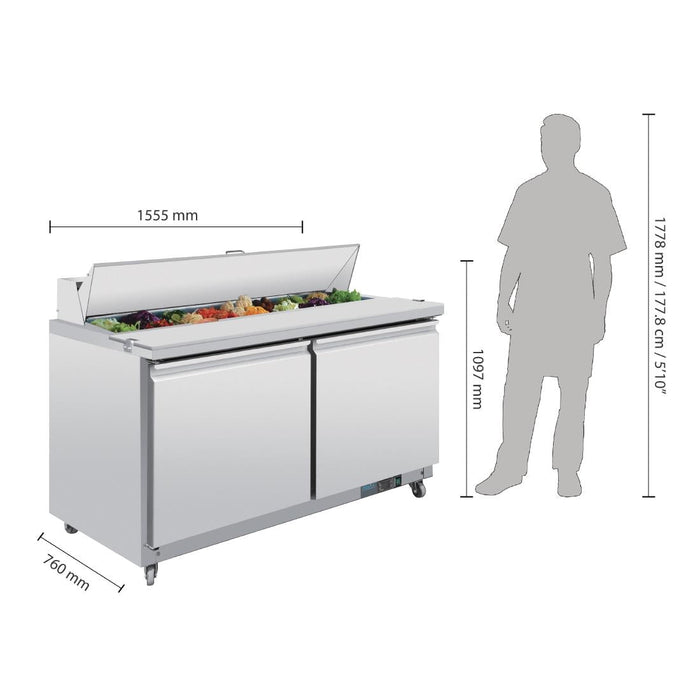 Polar U-Series Double Door Prep Counter Fridge 527Ltr Polar