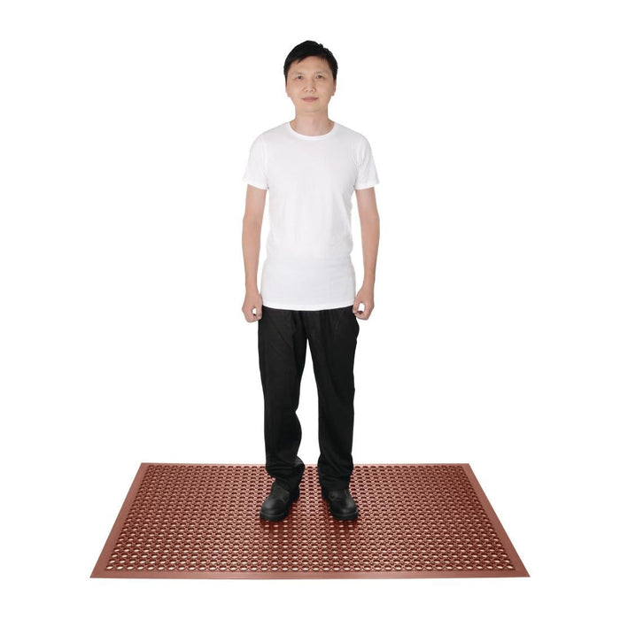 Jantex Rubber Grease Resistant Anti Fatigue Mat Red 1500 x 900mm Jantex