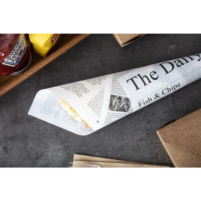 Greaseproof Paper Sheets Newspaper Print 270 x 420mm (500 Pack) Chevler