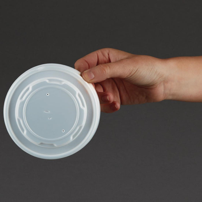 Vegware Compostable Hot Food Pot Flat Lids 350ml / 12oz and 455ml / 16oz (500 Pack) Vegware