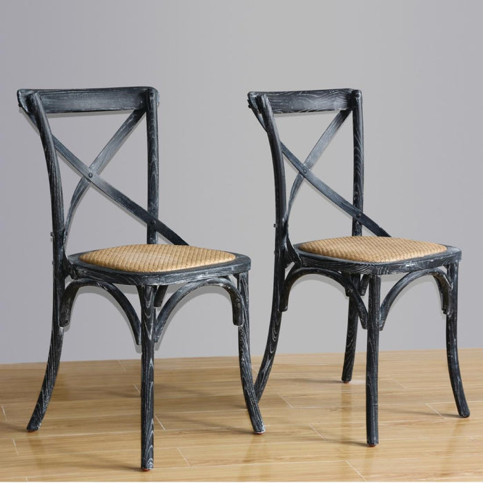Bolero Wooden Dining Chair with Cross Backrest Black Wash Finish (2 Pack) Bolero