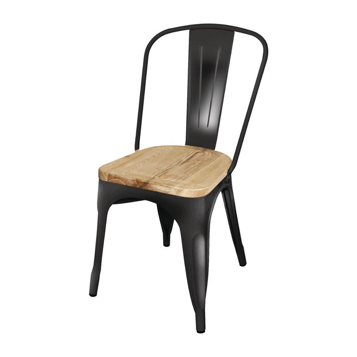 Bolero Bistro Side Chairs with Wooden Seat Pad Black (4 Pack) Bolero