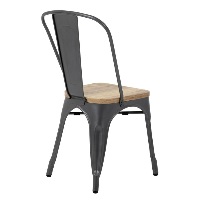 Bolero Bistro Side Chairs with Wooden Seat Pad Gun Metal (4 Pack) Bolero