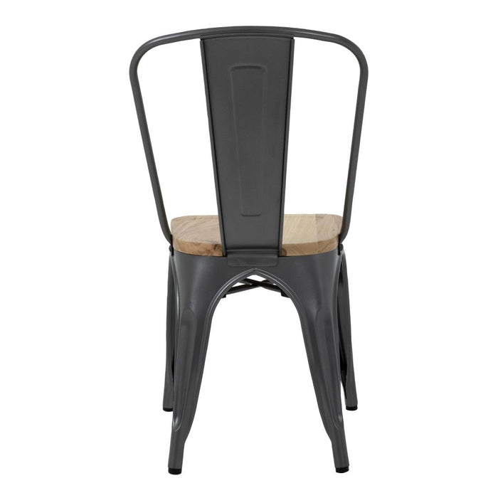 Bolero Bistro Side Chairs with Wooden Seat Pad Gun Metal (4 Pack) Bolero