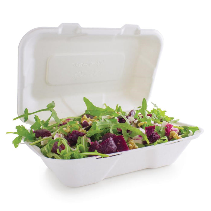 Vegware Compostable Bagasse Clamshell Hinged Meal Boxes 228mm Vegware