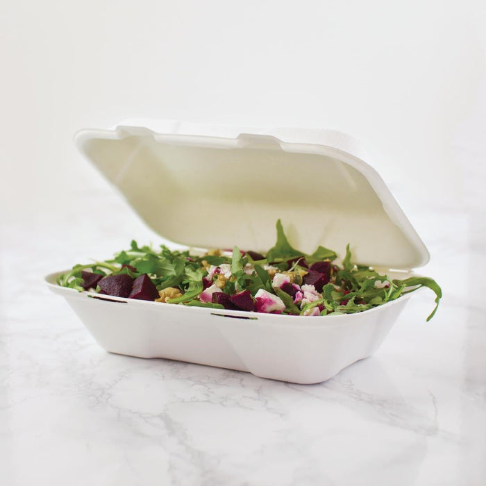 Vegware Compostable Bagasse Clamshell Hinged Meal Boxes 228mm Vegware