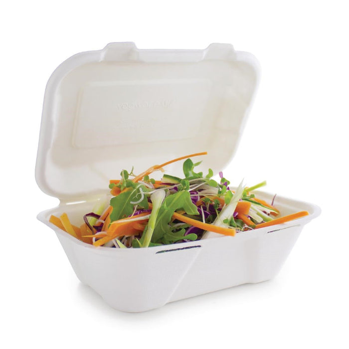 Vegware Compostable Bagasse Clamshell Hinged Meal Boxes 228mm Vegware