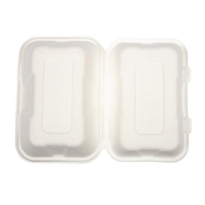 Vegware Compostable Bagasse Clamshell Hinged Meal Boxes 228mm Vegware
