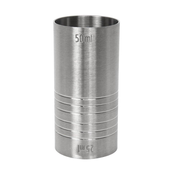 25ml and 50ml measure. Stainless steel