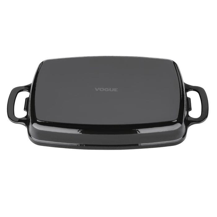 Vogue Black Rectangular Cast Iron Dish 1.8Ltr Vogue