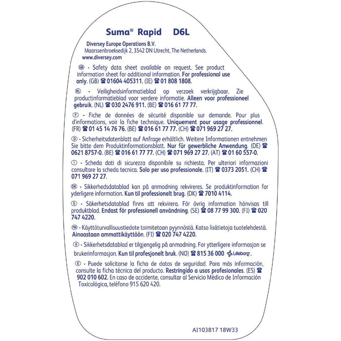 Suma Rapid D6L Glass and Stainless Steel Cleaner Ready To Use 750ml Diversey
