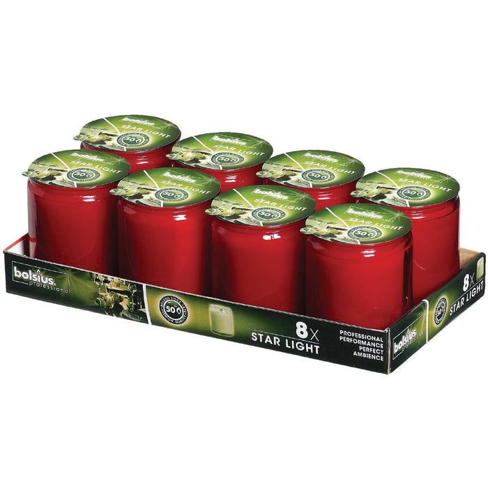 Bolsius Star Light Red Glass Candle Jars (8 Pack) Bolsius