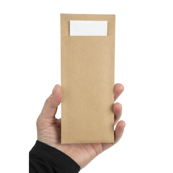 Europochette Brown Cutlery Pouch with White Napkin (500 Pack) Europochette