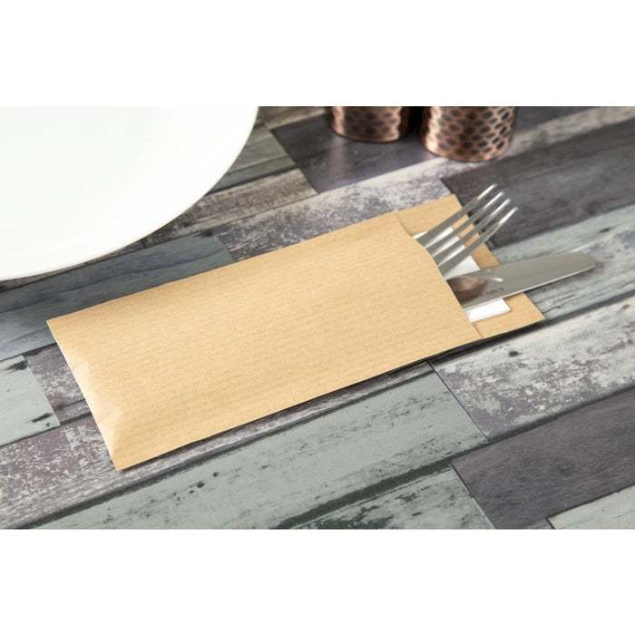 Europochette Brown Cutlery Pouch with White Napkin (500 Pack) Europochette