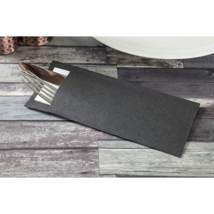 Europochette Black Cutlery Pouch with White Napkin (500 Pack) Europochette