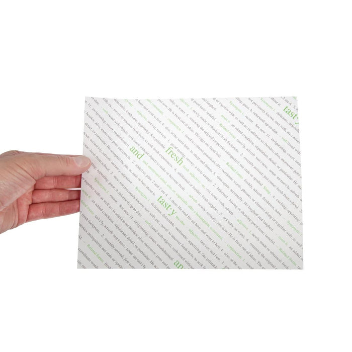 Greaseproof Paper Sheets Fresh and Tasty Print 255 x 203mm (500 Pack) Chevler