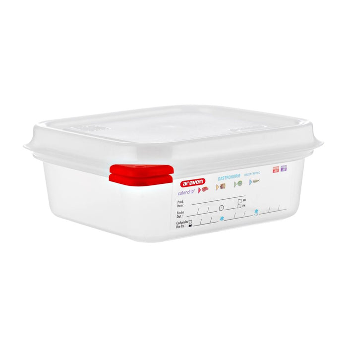 Capacity: 1.1Ltr. GN 1/6. Depth: 65mm. Lid included