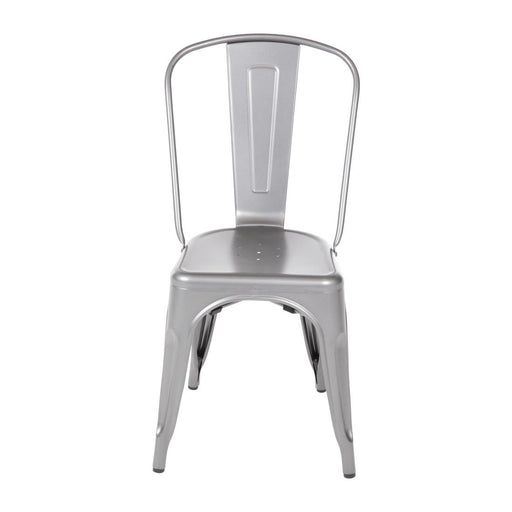 Galvanised Steel. Seat Height: 440mm. Stackable
