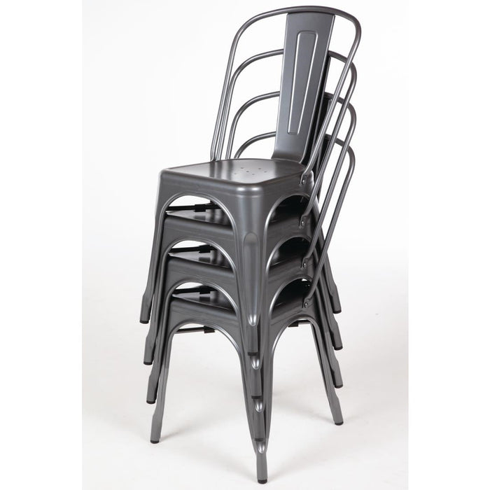 Bolero Bistro Steel Side Chairs Gun Metal Grey (4 Pack) Bolero