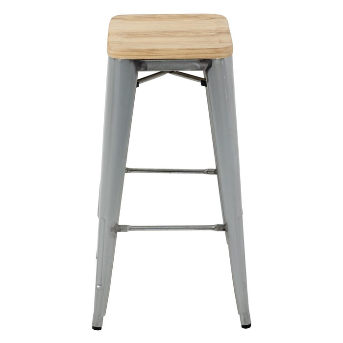 Bolero Bistro High Stools with Wooden Seat Pad Galvanised Steel (4 Pack) Bolero