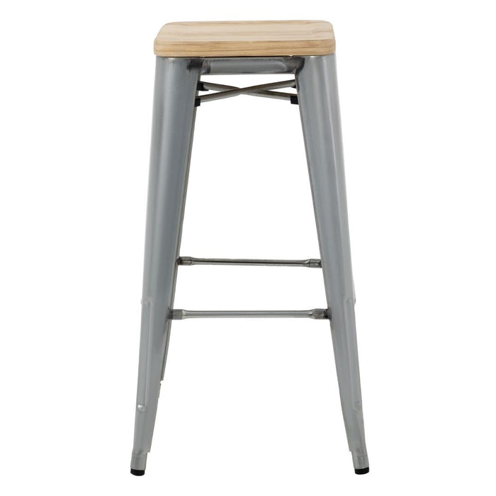 Bolero Bistro High Stools with Wooden Seat Pad Galvanised Steel (4 Pack) Bolero
