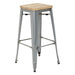Bolero Bistro High Stools with Wooden Seat Pad Galvanised Steel (4 Pack) Bolero