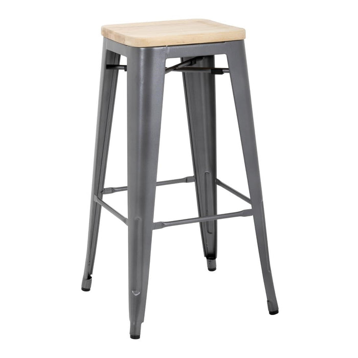 Bolero Bistro High Stools with Wooden Seat Pad Gun Metal (4 Pack) Bolero