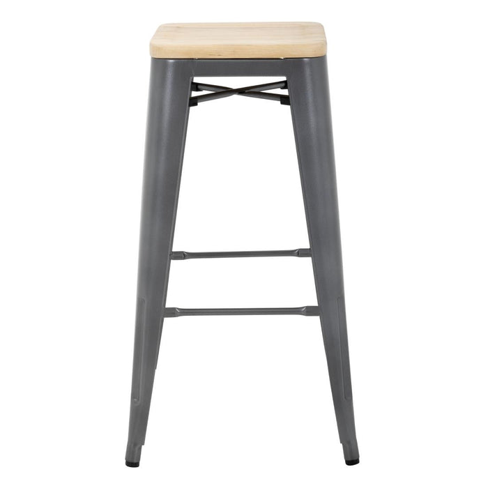 Bolero Bistro High Stools with Wooden Seat Pad Gun Metal (4 Pack) Bolero