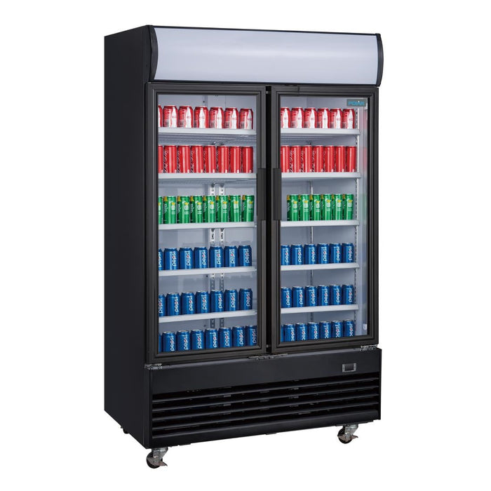 Polar G-Series Upright Hinged Door Display Cooler with Light Box 950Ltr Black Polar