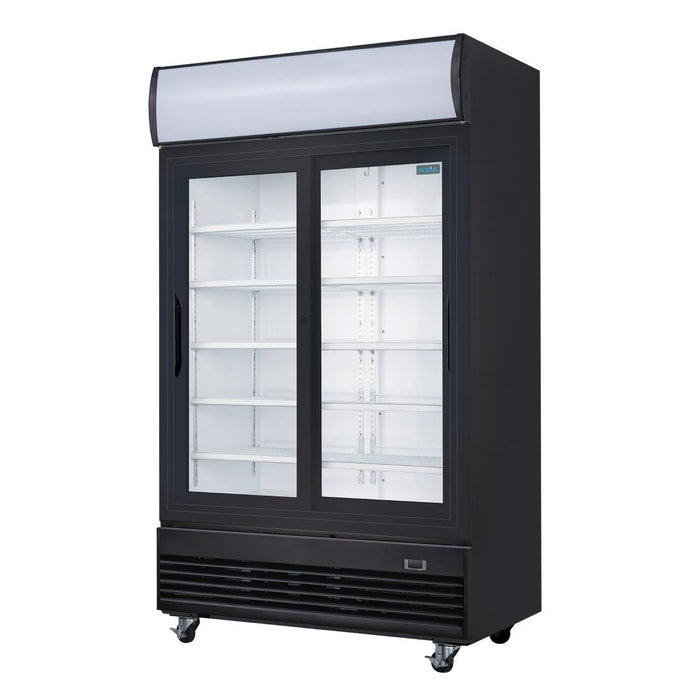 Polar G-Series Upright Sliding Door Display Cooler with Light Box 950Ltr Black Polar