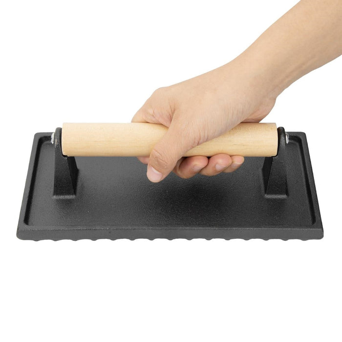 Vogue Cast Iron Steak Weight with Wood Handle Vogue