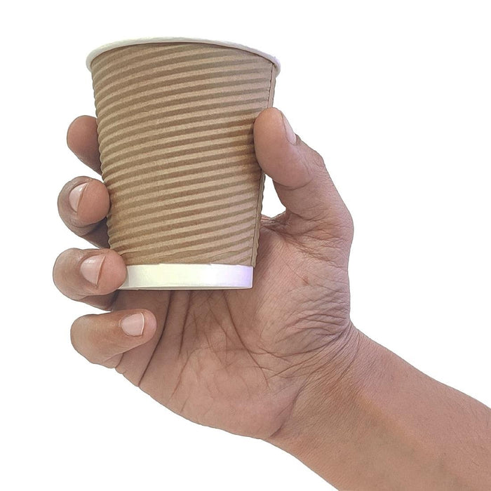Fiesta Recyclable Coffee Cups Ripple Wall Kraft 225ml / 8oz (25 Pack) Fiesta Recyclable