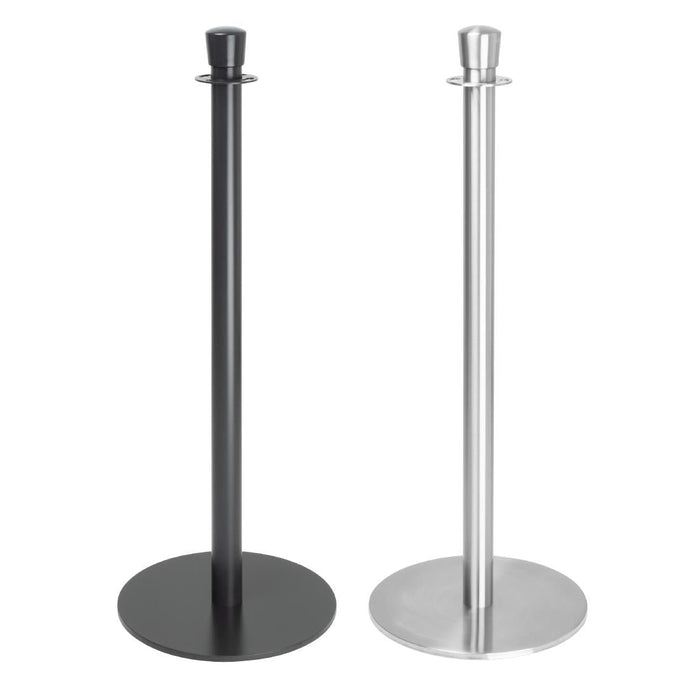 Bolero Flat Base Barrier Posts Brushed Stainless Steel (2 Pack) Bolero