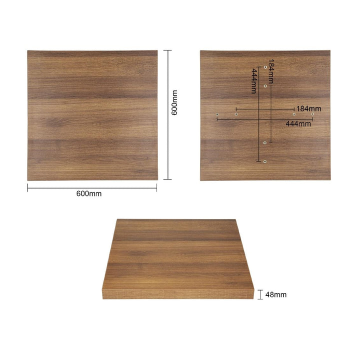 Bolero Pre-drilled Square Tabletop Rustic Oak 600mm Bolero