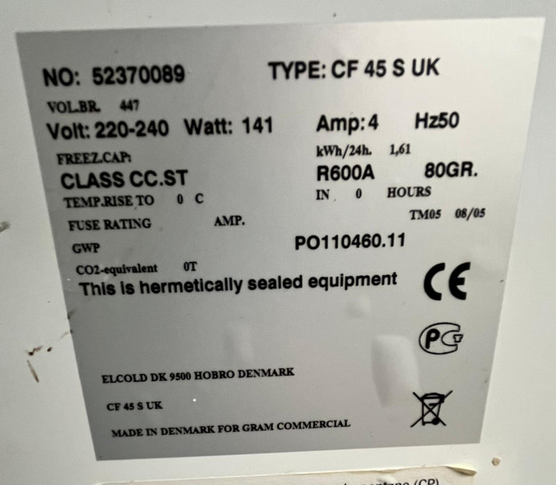 Gram CF 45 SG UK Stainless Steel Lid Chest Freezer 447 Litres-Refurbished Canmac Refurbished