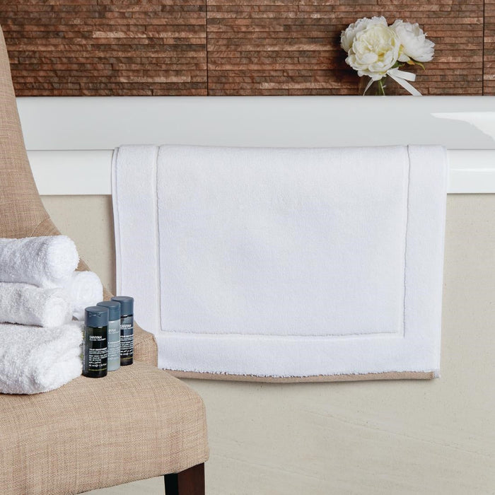 Mitre Heritage Ambassador Bath Mat White with Taupe Border Mitre Heritage