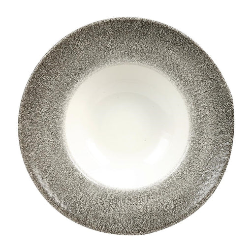Churchill Studio Prints Raku Round Wide Rim Bowls White and Quartz Black 280mm Churchill
