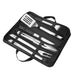 Spatula, fork, tongs, brush, knife and case