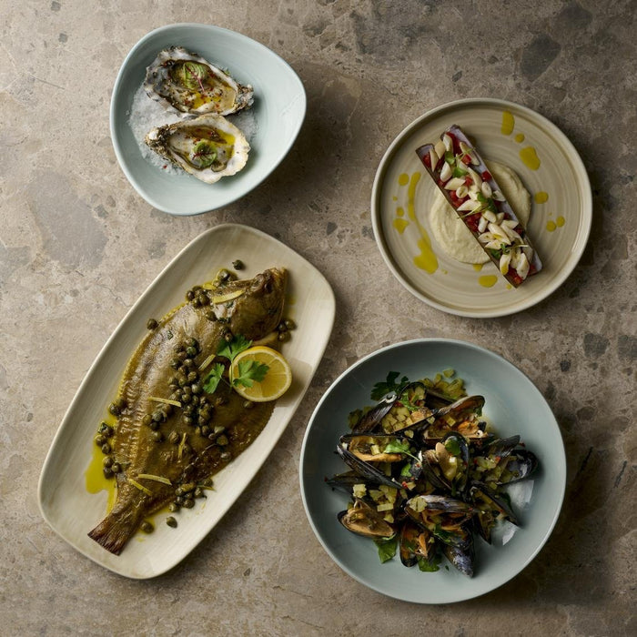 Churchill Stonecast Canvas Natural Chef's Oblong Plates 350x187mm (6 Pack) Churchill Super Vitrified