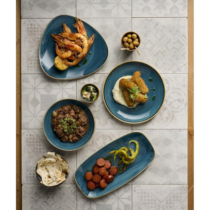 Churchill Stonecast Java Blue Chef's Oblong Plates 350 x 187mm (6 Pack) Churchill Super Vitrified