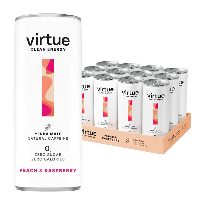 Virtue Yerba Mate - Peach and Raspberry 250ml (12 Pack) Virtue