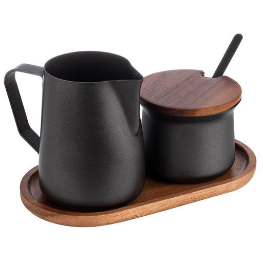 Includes milk jug, sugar bowl, serving spoon, tray and lids