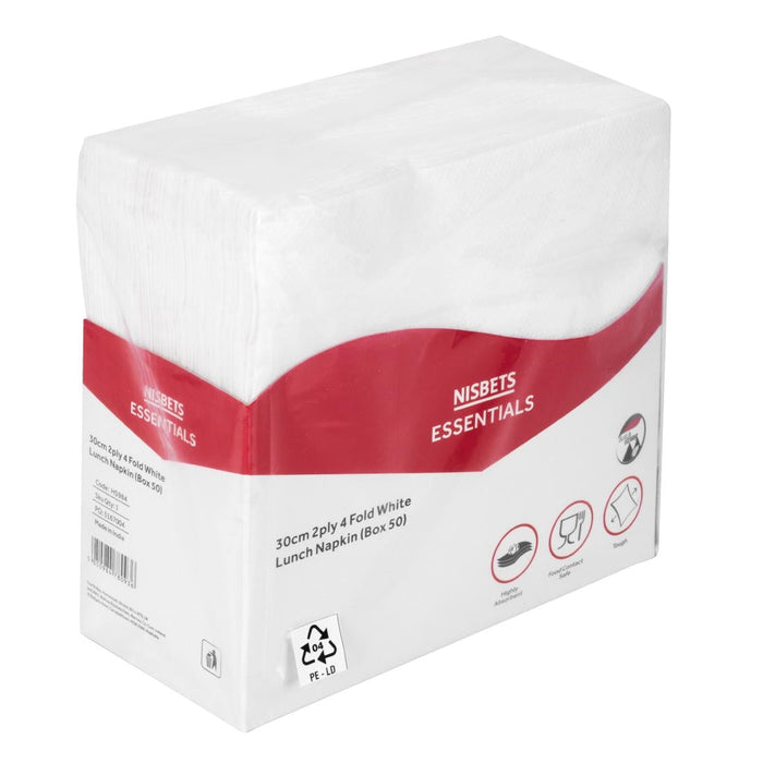 Nisbets Essentials 2ply 4-Fold White Lunch Napkins (50 Pack) Nisbets Essentials