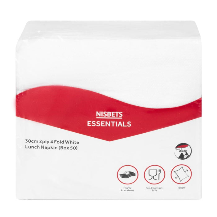 Nisbets Essentials 2ply 4-Fold White Lunch Napkins (50 Pack) Nisbets Essentials