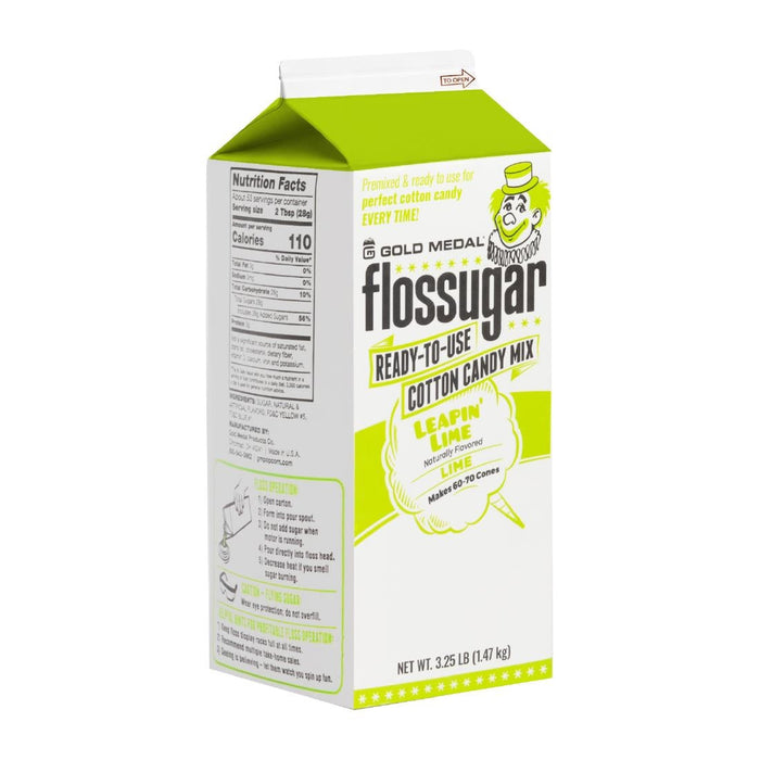 Flossugar Lime Ready to Use Cotton Candy Mix 1.47kg Gold Medal