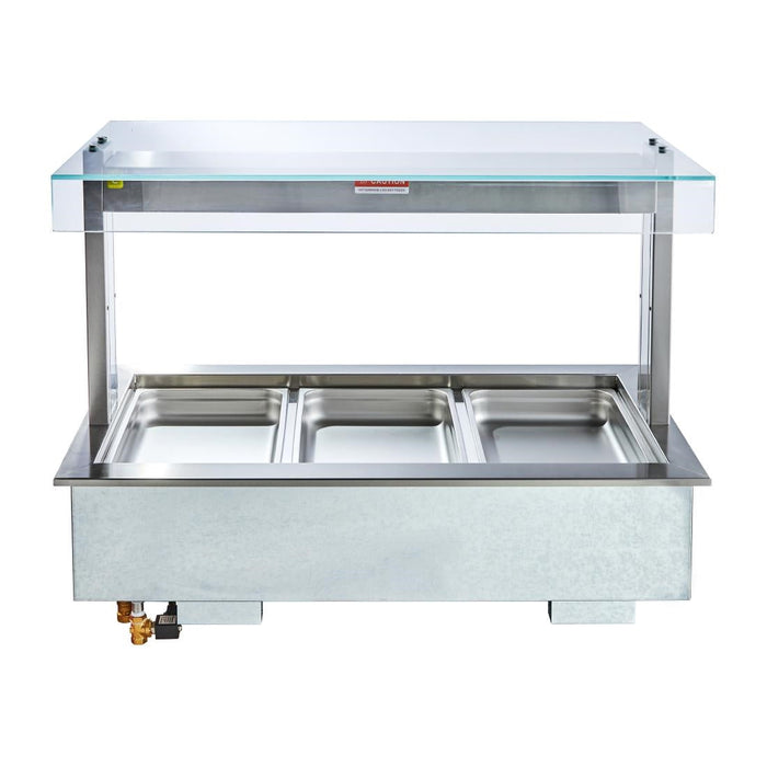 Cossiga Linear Series Drop-in Bain Marie 3x1/1GN w/Flat Top Sneeze Guard 1145mm Cossiga